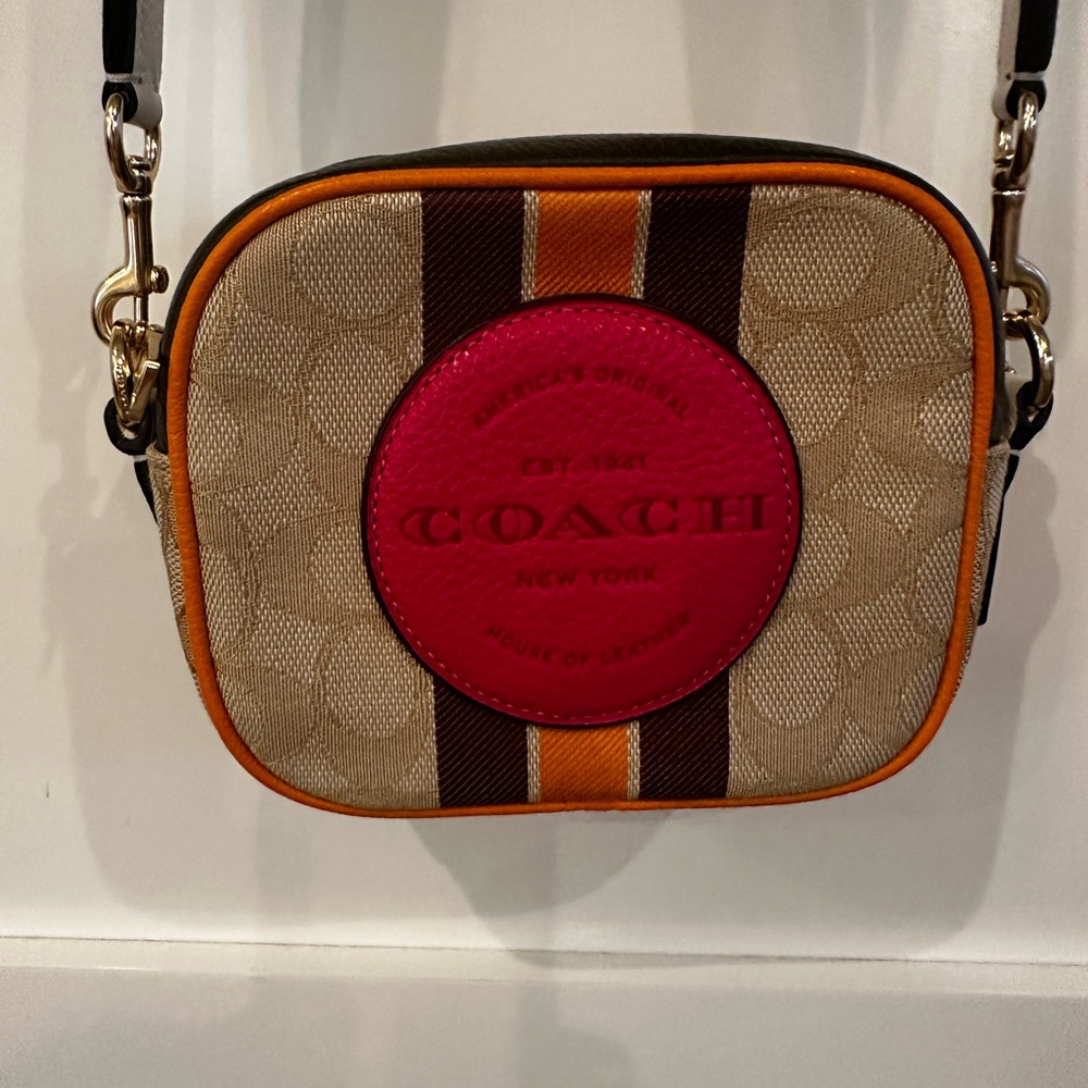 Coach Beige and Pink Crossbody Bag with Orange Accents